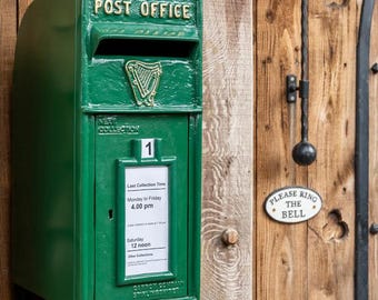Post Box Irish Shamrock Green Cast Iron Pillar Wall Mounted Free Standing