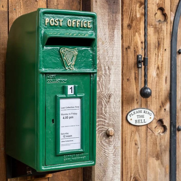 Post Box Irish Shamrock Green Cast Iron Pillar Wall Mounted Free Standing