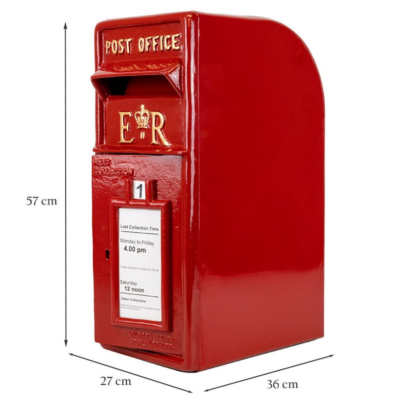 Royal Mail ER Cast Iron Post Box Red, Black and White Mailbox Option on Stand/Wall Mount image 2