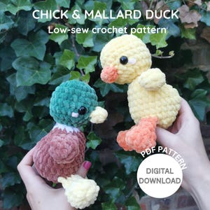Chick & Mallard Duck Crochet Pattern PDF – 2-in-1 Amigurumi Farm Animal – Low Sew, Easy Beginner Plush Toy