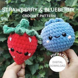 Strawberry & Blueberry Crochet Pattern Bundle – Amigurumi Fruit Plushies PDF, Kawaii Fruit Toy, Easy Beginner Crochet Patterns