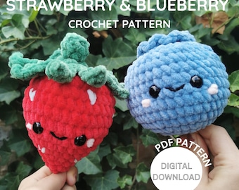 Strawberry & Blueberry Crochet Pattern: Amigurumi Fruit Plushies (PDF Pattern Bundle)