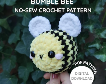 No-Sew Bee Crochet Pattern – Beginner Amigurumi PDF, Cute Bumblebee Plush DIY