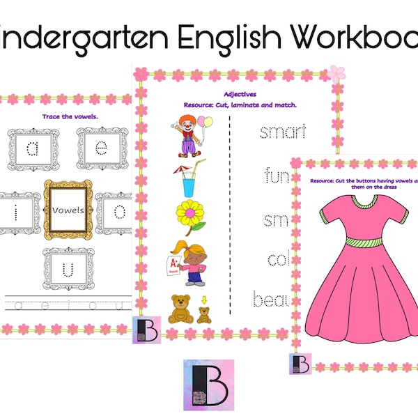 Kindergarten Worksheets | Preschool English | Early Years English Grammar | Workbook | Activity Binder | Articles | Pronouns | Vowels