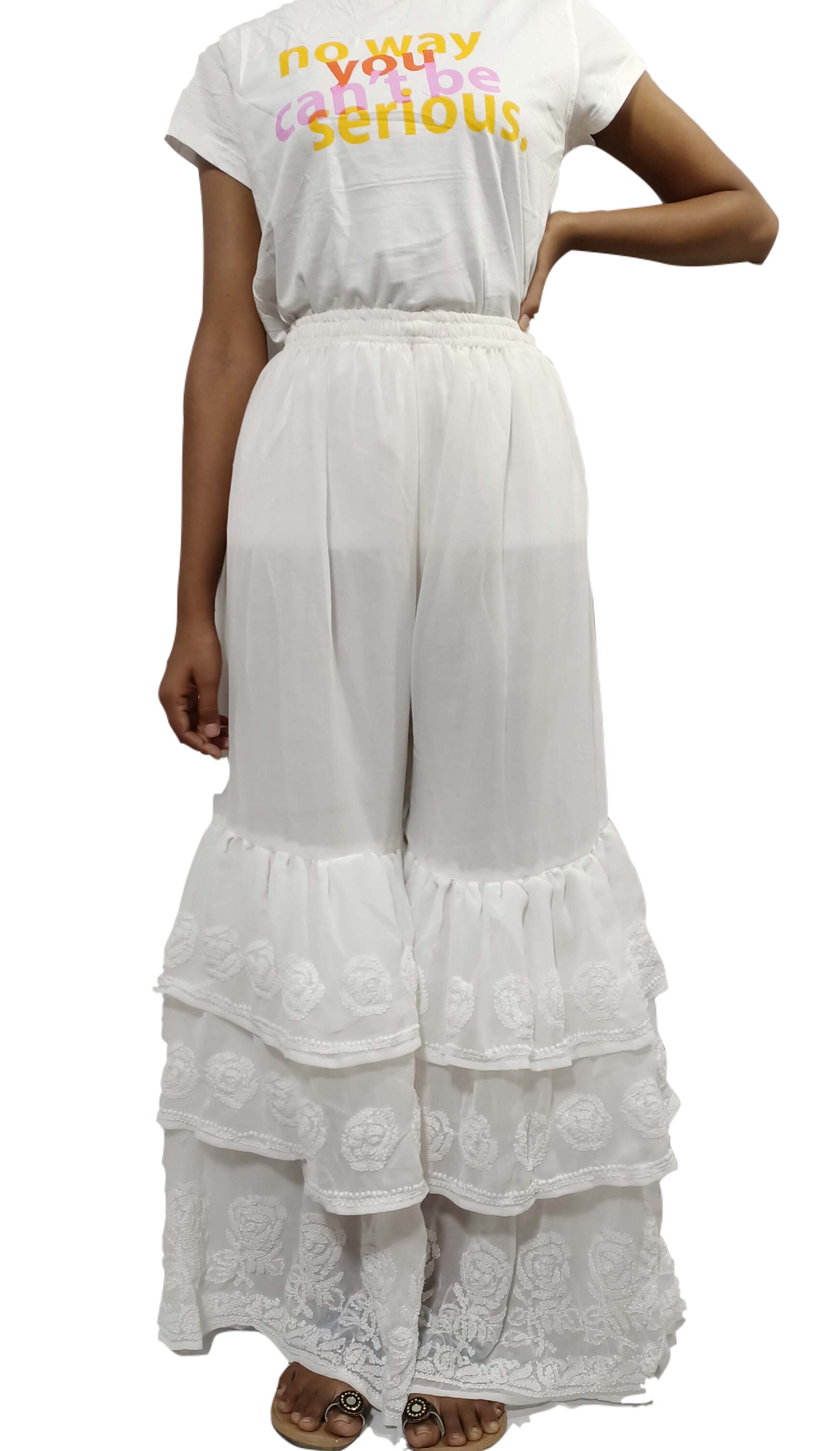 2-Pc Chikankari Set | Embroidered Kurti with Wide Flared Palazzo Trousers (Ghass Patti Work) main image 1