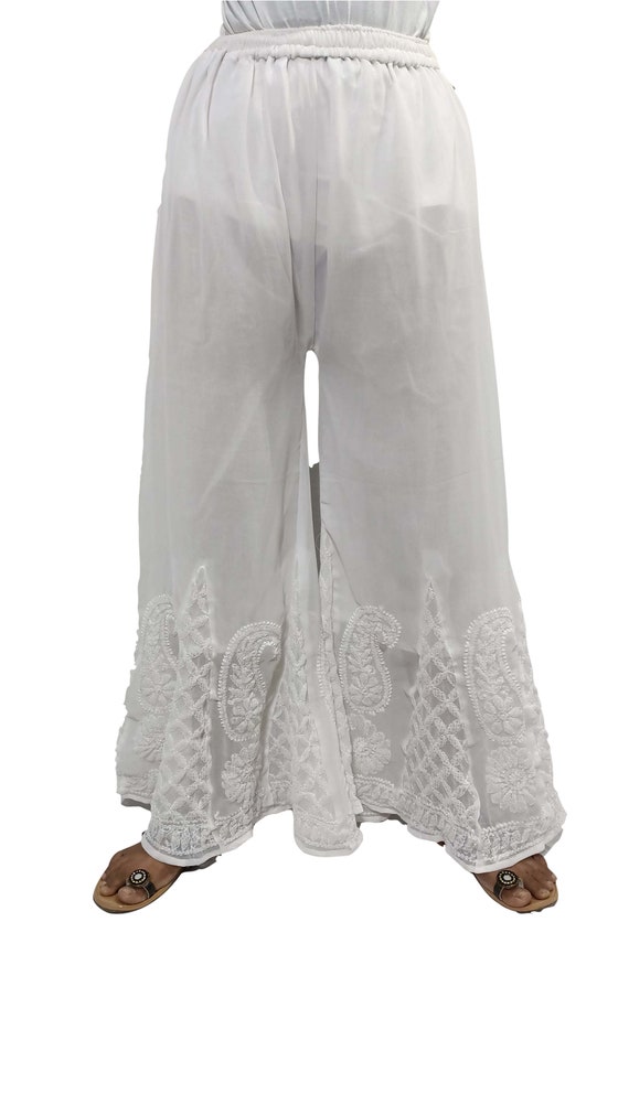 Lucknow Chikan Light Embroidered Cotton Palazzo Pant - Available In  Multiple Colours at Rs 275 | Ladies Palazzo Trousers in New Delhi | ID:  24835764473