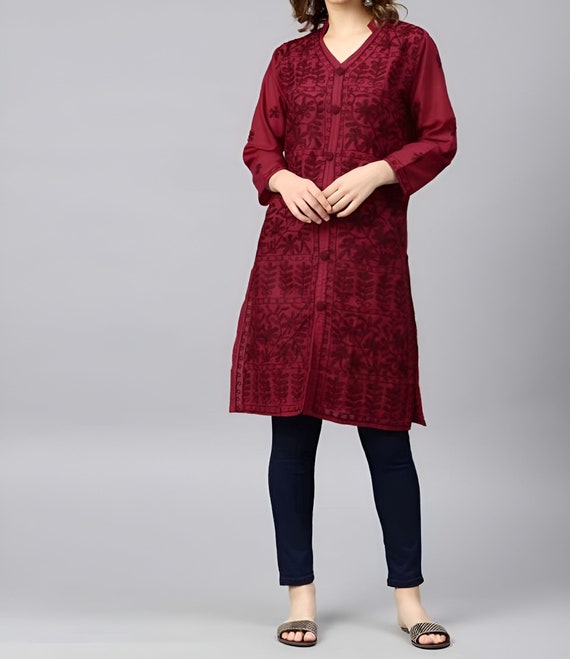 fcity.in - Women Rayon Printed Maroon Kurti With Pant / Chitrarekha Pretty  Women