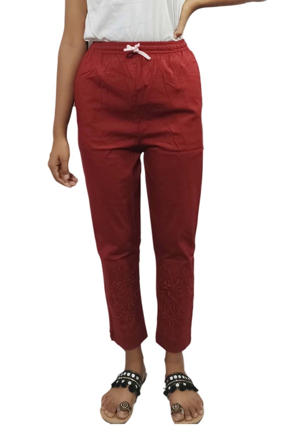 Buy Cotton Lycra Slim Fit Stretch Pant for Women Online at Fabindia |  20054105