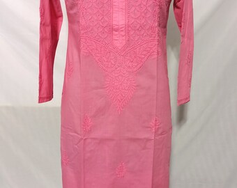 Ropa Ropa para mujer Tops y camisetas rosa Chikankari mujeres algodón Kurta vestido de camisa bordado hasta la rodilla para mujeres Pijama Kurta de algodón Kurta de algodón para mujeres y conjunto de pantalones 
