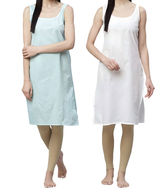 Full-length Inner Slip Lining for Kurtis,2 Piece Sky Blue and White Color  Women Full Camisole Slips,women's Cotton Suit Slips Long Camisoles 