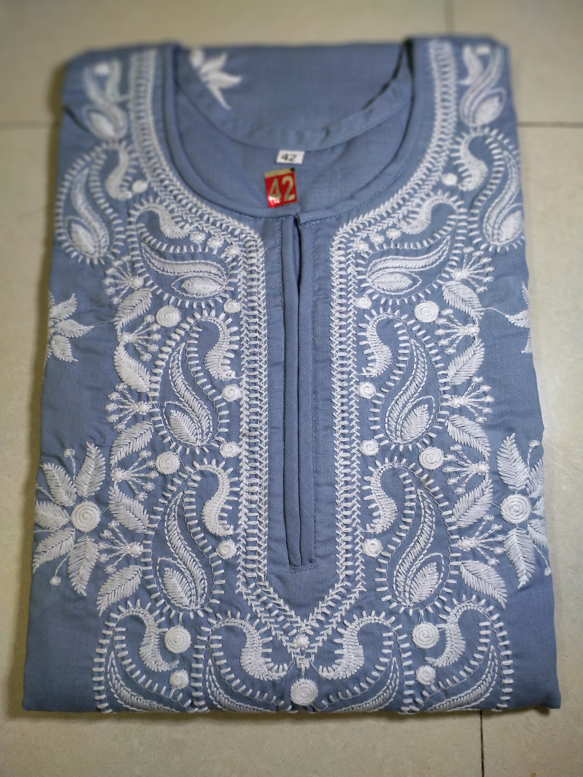 Light Gray Chikankari Kashmiri Long Kurta Kurta For Women , Beautiful…