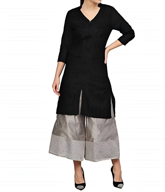 Buy Black Cotton Plain Designer Kurti Online : 81104 -