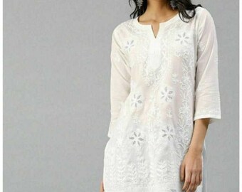 Chikankari White Kurta Palazzo Set For Women, Indian Ethnic Clothing Dress for Holi, Handmade Kurti & Palazzo, Beautiful kurta for Women