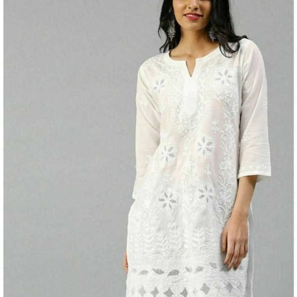 Chikankari White Kurta Palazzo Set For Women, Indian Ethnic Clothing Dress for Holi, Handmade Kurti & Palazzo, Beautiful kurta for Women