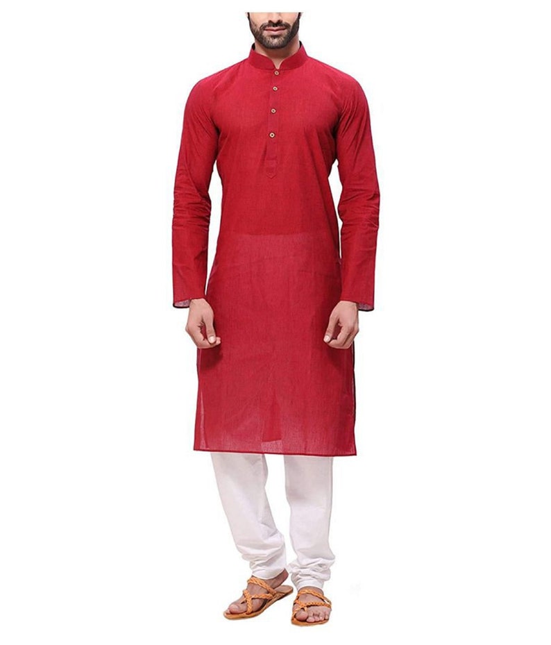 Men Red Cotton Kurta Pajama Setindian Style Kurta for Etsy