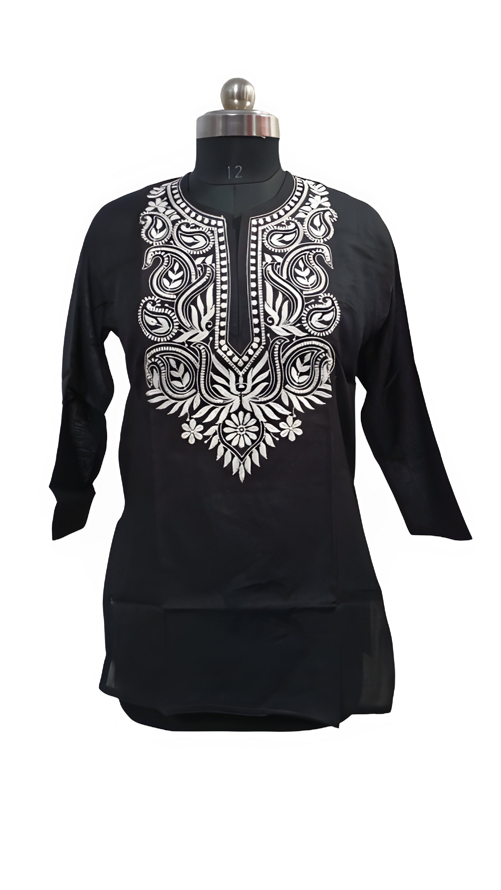 Black Chikan Georgette Short Kurti - Buy Lakhnavi Chikan Kurtis Online at  Sahiba Handicrafts