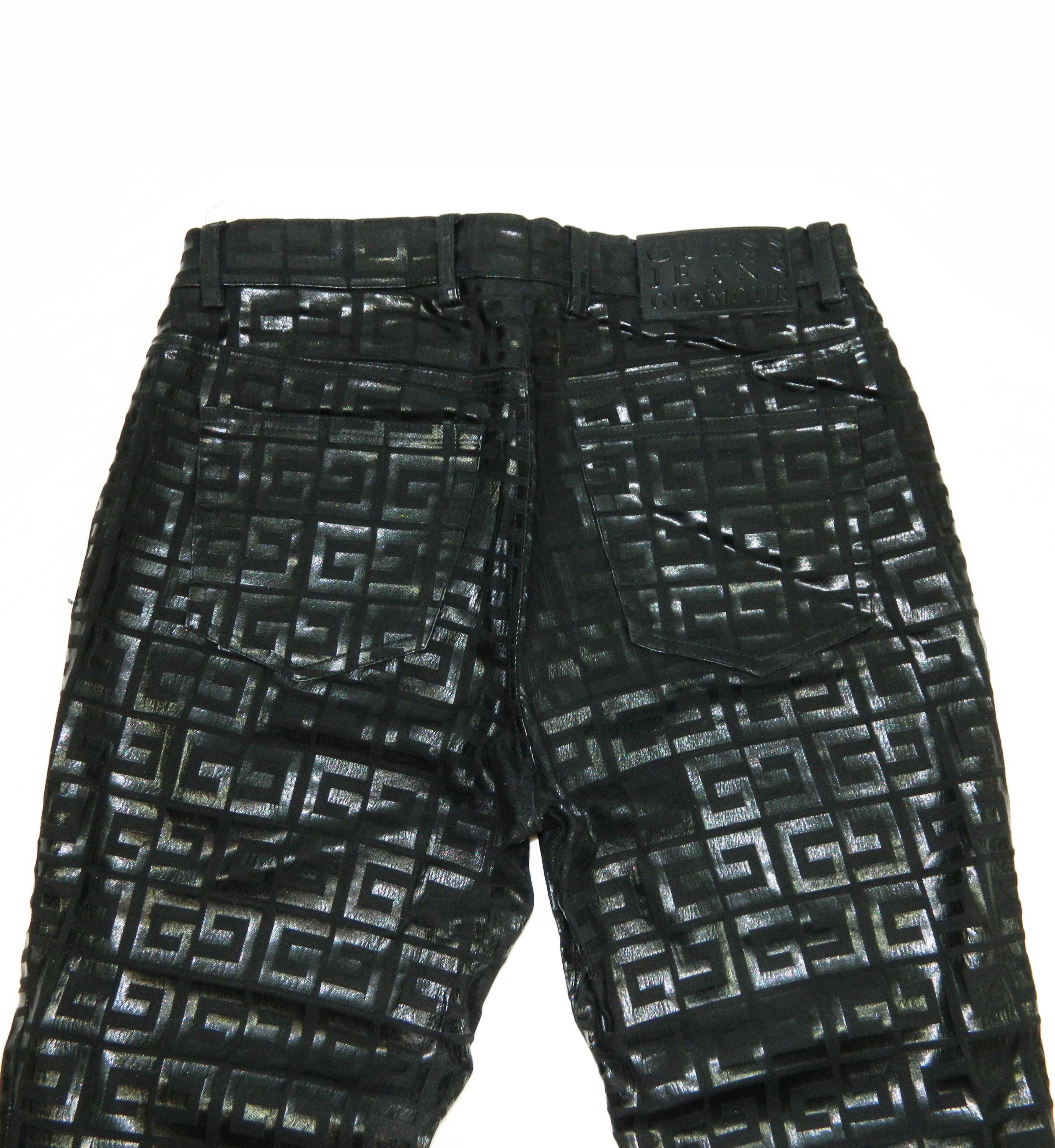 Women's GUESS JEANS GLAMOUR Black Textured G Logo Hot Disco