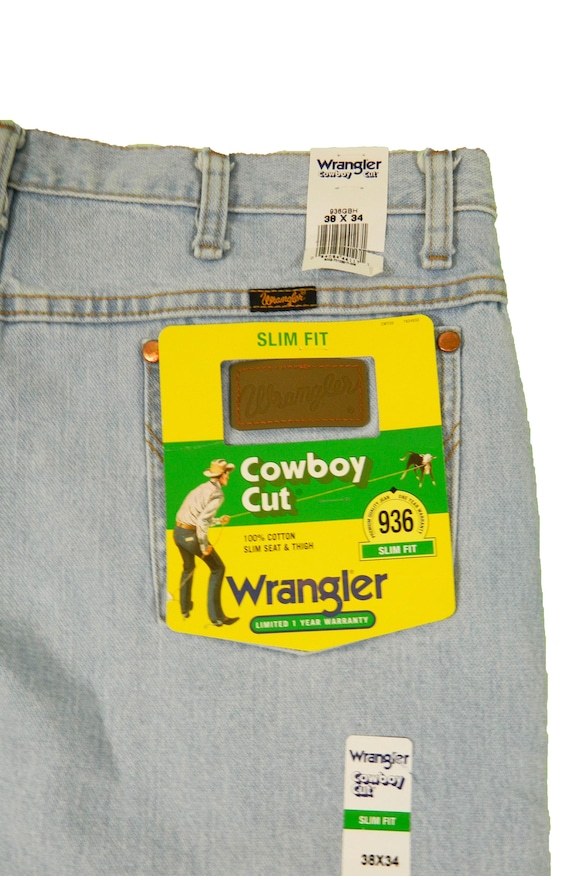 Men's 90's Wrangler Cowboy Cut 936 Slim Jeans Tag 38x34 Measured