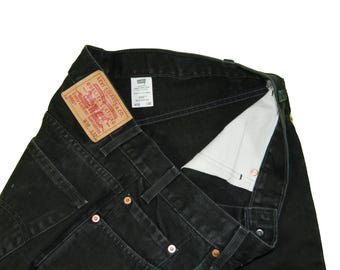 Men&#39;s Levi&#39;s 550 Relaxed Fit Tapered Leg Premium Denim Black Jeans Tag 38x32 measured Size 35x31 Made in Colombia 2003
