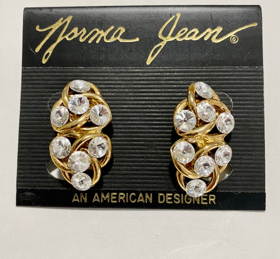 vintage pierced earrings gold finish with rivoli … - image 1