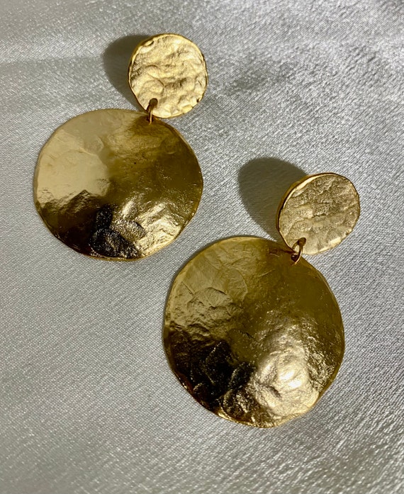 pierced Vintage matte gold dangle earrings. Made … - image 1