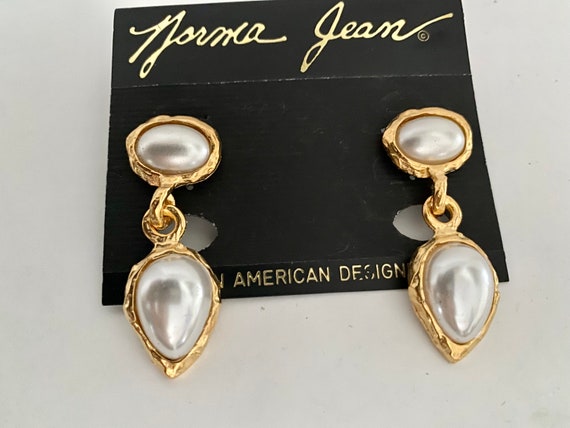 pierced vintage dangle double pearl earring desig… - image 3