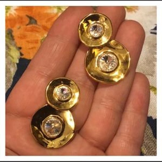 original, double, drop gold finish, pierced earri… - image 3