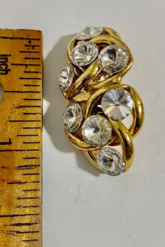 vintage pierced earrings gold finish with rivoli … - image 4