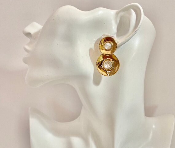 original, double, drop gold finish, pierced earri… - image 2