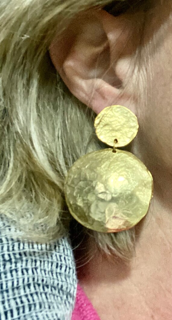 pierced Vintage matte gold dangle earrings. Made … - image 2