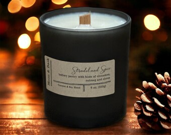9oz Strudel and Spice Wooden Wick Candle - Coconut Soy Wax - Handmade