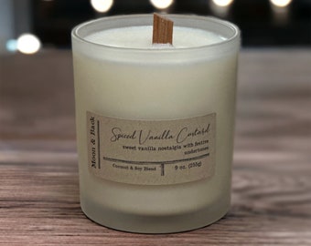 9oz Sweet Vanilla Custard Wooden Wick Candle - Coconut Soy Wax - Handmade