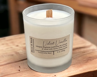 9oz Velvet Vanilla Wood Wick Candle - Coconut Soy Wax - Handmade