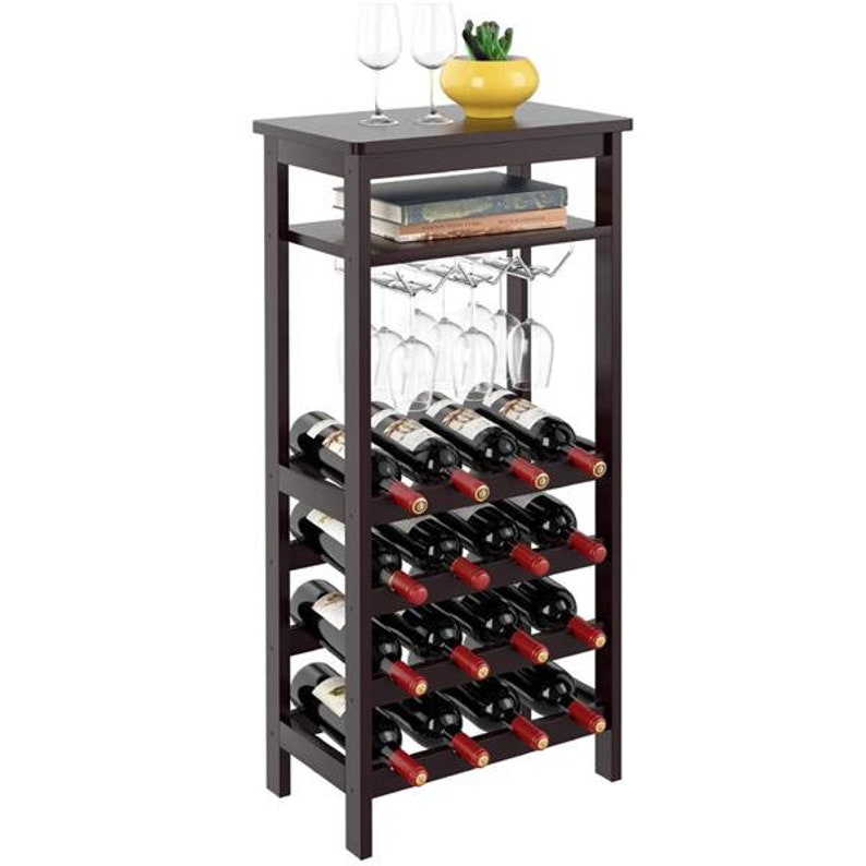 Wooden Wine Rack with Glass Holder Rack 6 Tier Free Standing Etsy