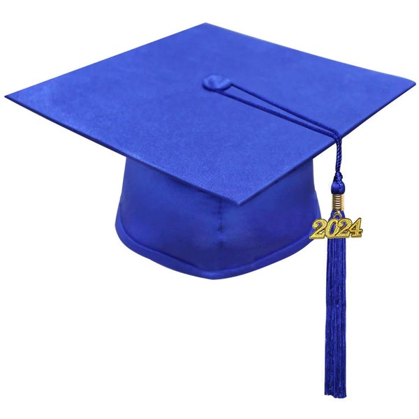 Matte Royal Blue Graduation Cap and Tassel - All Tassel colors Available - Any year date drop