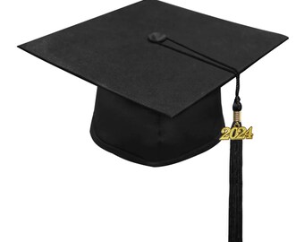 Matte Black Graduation Cap and Tassel - All Tassel colors Available - Any year date drop