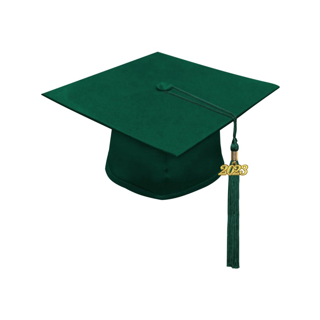 Matte Hunter Green Graduation Cap and Tassel All Tassel Colors Available Any Year Date Drop Etsy