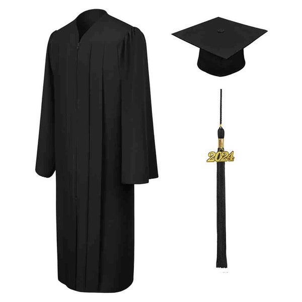 Matte Black Graduation Cap, Gown and Black Tassel