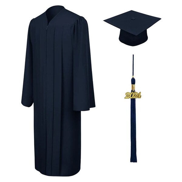 Matte Navy Blue Graduation Cap, Gown and Tassel