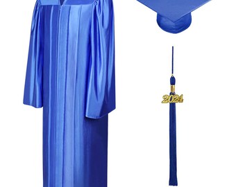 Shiny Royal Blue Graduation Cap, Gown and Tassel