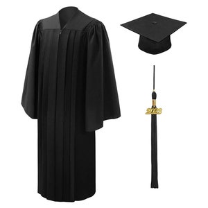 Deluxe Matte Black Graduation Cap, Gown and Black Tassel High School ...
