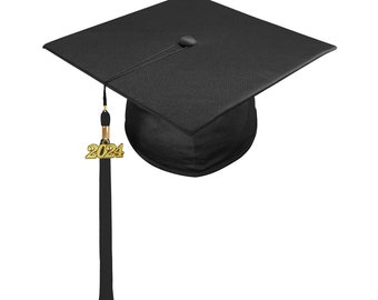 Shiny Black Graduation Cap and Tassel - All Tassel colors Available - Any year date drop