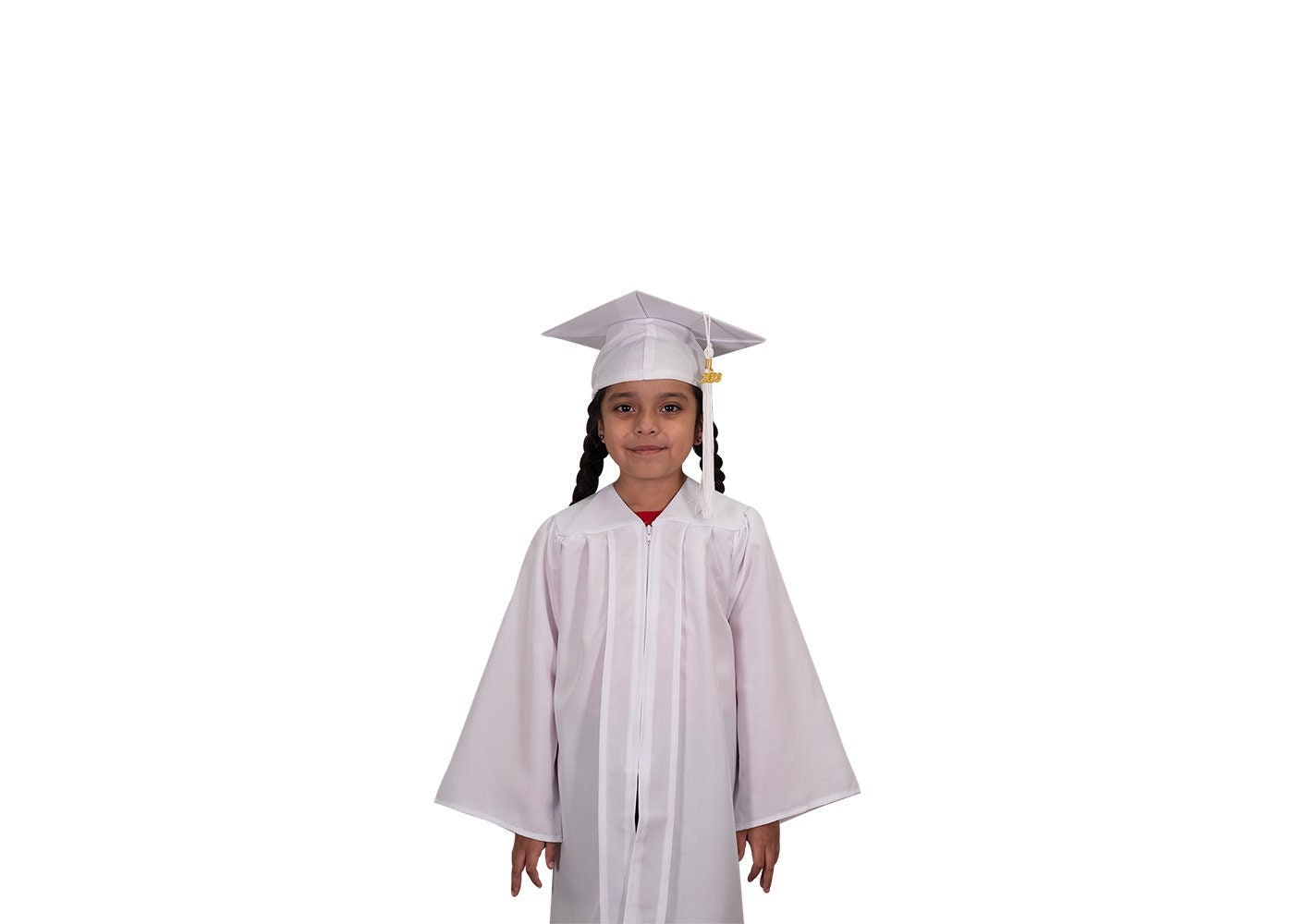 Matte White Child Graduation Cap, Gown and Tassel