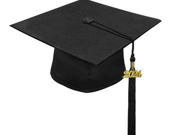 Matte Black Graduation Cap and Tassel - All Tassel colors Available - Any year date drop