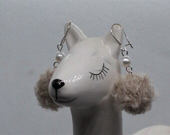 Beige Alpaca wool and sterling silver Earrings, ethnic earrings, Andean earrings, woman gift, mask kit