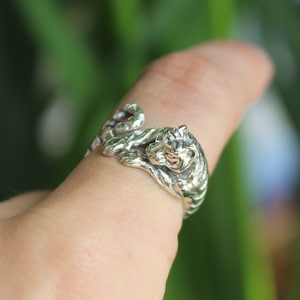 Sterling Silver Tiger Wrap Ring 925 Silver Rings for Women Edgy Boho Thin Band Statement Dainty Animal Big Cat Chunky Swirl Indie Ring image 1