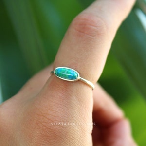 Sterling Silver Turquoise Sideways Oval Ring - Blue Gemstone December Birthstone Ring - 925 Sterling Silver Rings for Women Stacking Band
