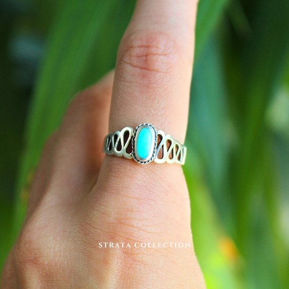 Sterling Silver Turquoise Fold Ring Silver Wave Ring Turquoise