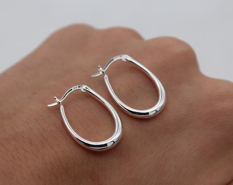 Sterling Silver U Shaped Rounded Hinge Hoop 2.2cm -925 Sterling Silver Earrings for Women -Piercing Hoop y2k Dainty Staple Everyday Dome