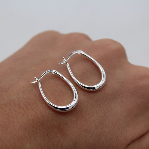 Sterling Silver U Shaped Arrondi Charnière Cerceau 2.2cm -925 Boucles d’oreilles en argent sterling pour femmes -Piercing Hoop y2k Dainty Staple Everyday Dome